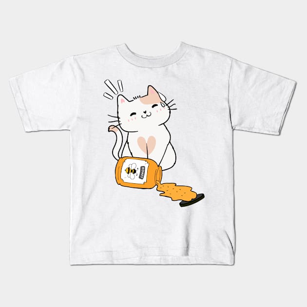 Naughty persian cat spilled a jar of honey Kids T-Shirt by Pet Station